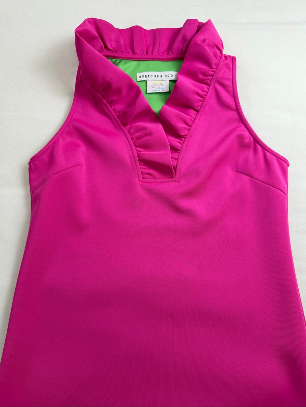 Gretchen Scott Hot Pink Ruffle Sleeveless Midi Shift Dress Size Small - Picture 3 of 10